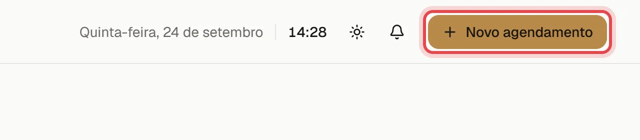 Cabeçalho do painel com o botão Novo agendamento destacado no canto superior direito.